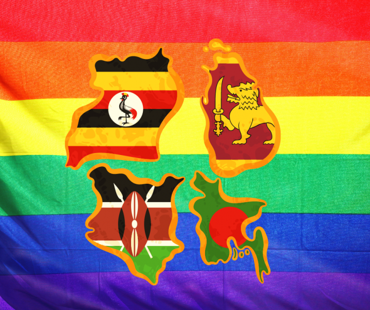[:fi]Pride lippu, jonka edessä on Ugandan, Kenian, Sri Lankan ja Bangladeshin liput[:]